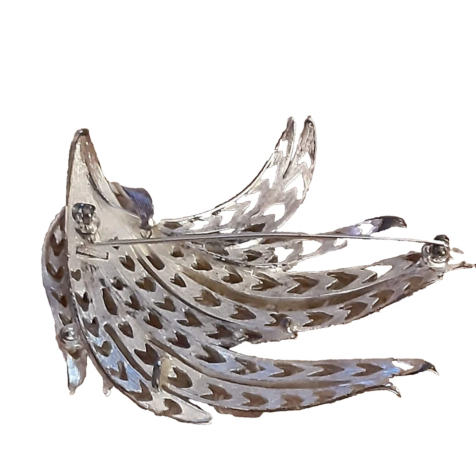 Broche Vintage Monet Grande 3" Tono Plata Diseño Pluma Pavo Real Foto 4 de 4