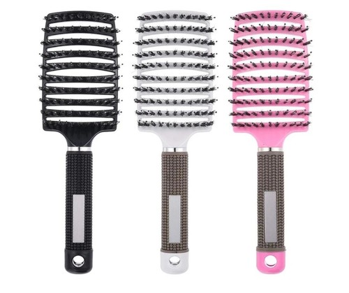 Yafe Boar Bristle Brush Set 3 PCs Black, Pink And Grey De tangle Brush Set - Picture 2 of 5