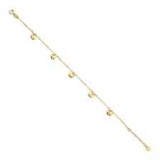 Real 14K Yellow Gold Heart Light Bracelet Rolo Chain Adjustable 8'' Womens Girls