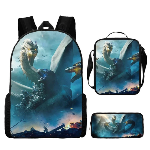 Mochila 3D Godzilla vs Kong Bolsa de libros escolares Mochila Bolsa de almuerzo Estuche para lápices Regalo - Imagen 12 de 50