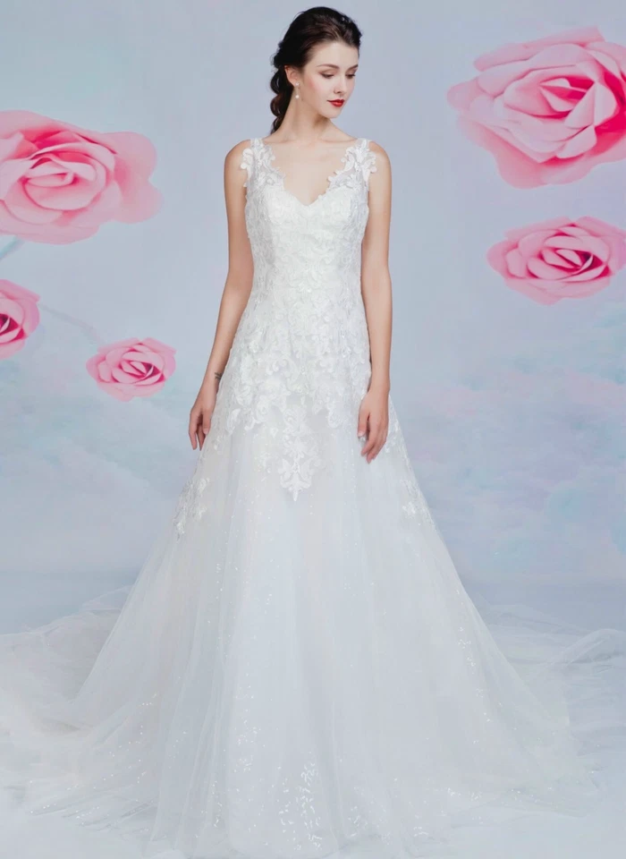 HBH Brautmode Brautkleid aus Crêpe und Tüll mit Spitzenapplikationen Glitzertüll - Bild 2 von 4