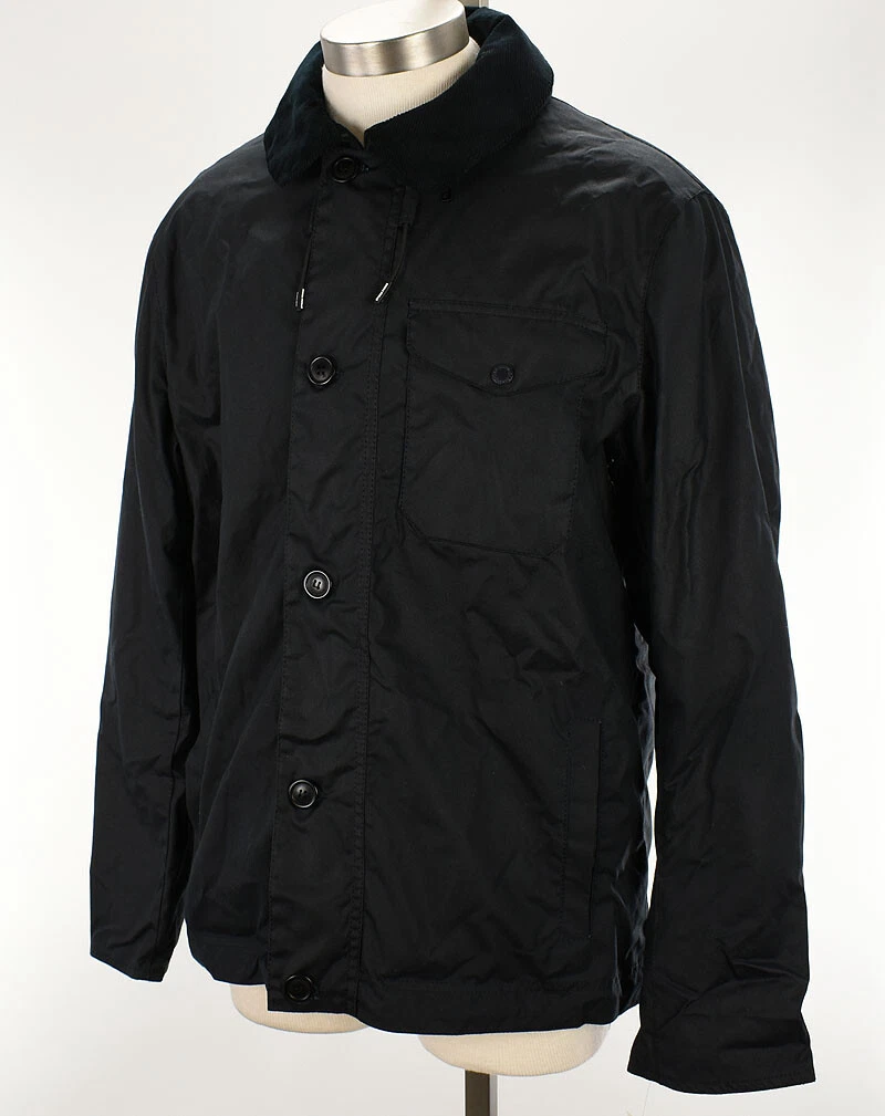 BARBOUR Mens Navy BUNT Waxed STORM FORCE Cotton Jacket LARGE Hidden Hood NWT