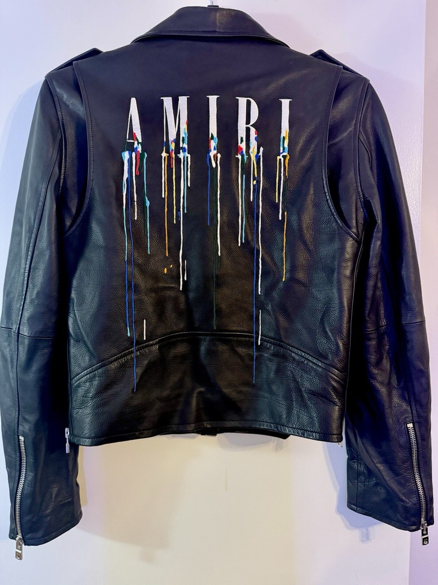 【期間限定出品】Ameri LEATHER JACKET ✨ $3890 Amiri Perfecto Paint Embroidered Leather Motorcycle Biker