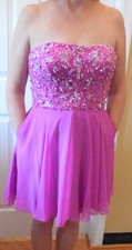 Mon Cheri Dress - Purple Strapless Sequined and Beaded Bodice - Super Cute 