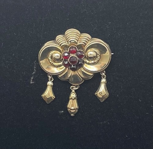 Antique 14K Gold Overlay Pin w/Bohemian Garnet - 2765