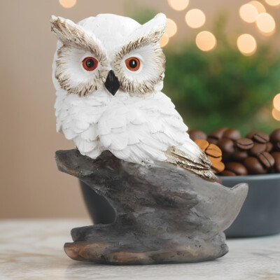 4.5''H White Owl Sitting on Rock Figurine Ornament Home Decor Unique Gift