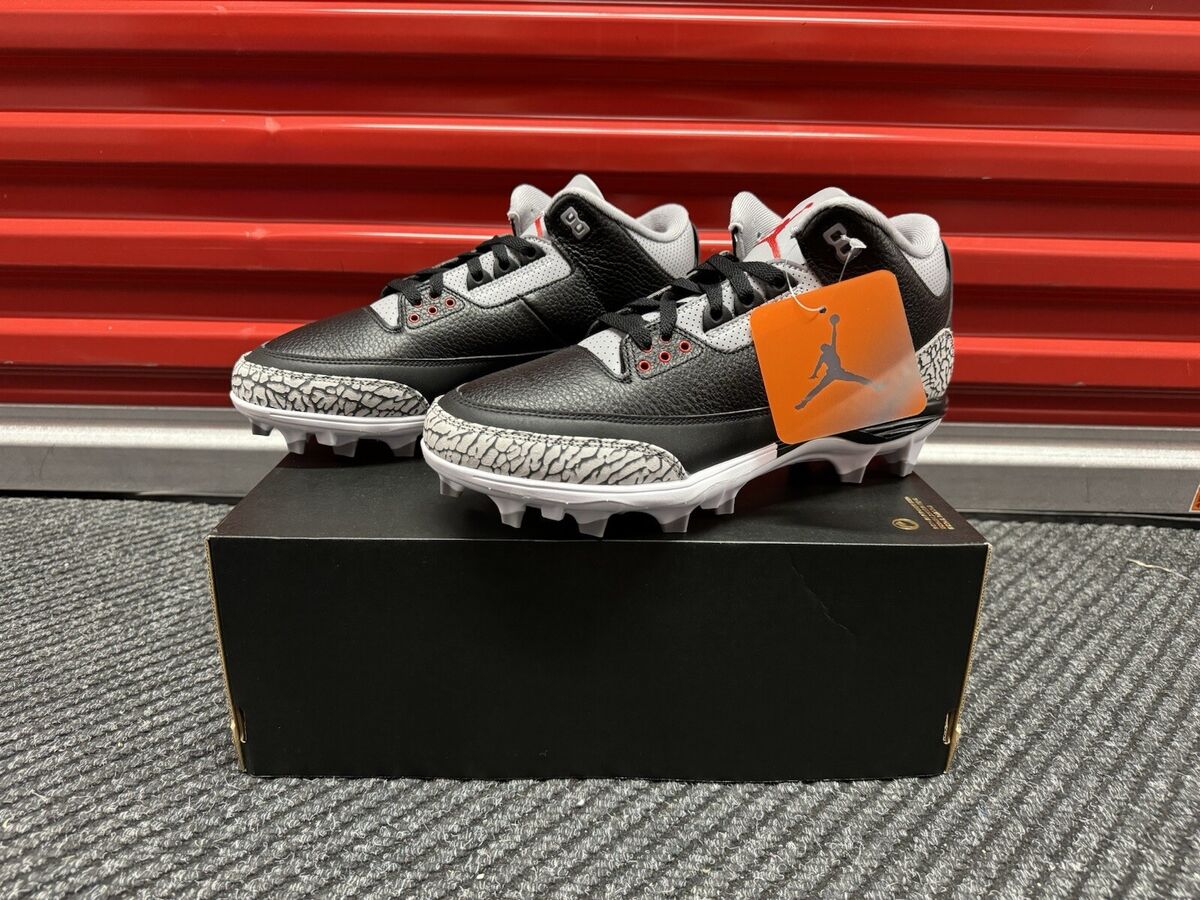 Nike Air Jordan 3 Mid TD Black Cement Football Cleat Men's Nike Air Jordan 3 Mid TD Black Cement Football Cleat Men's