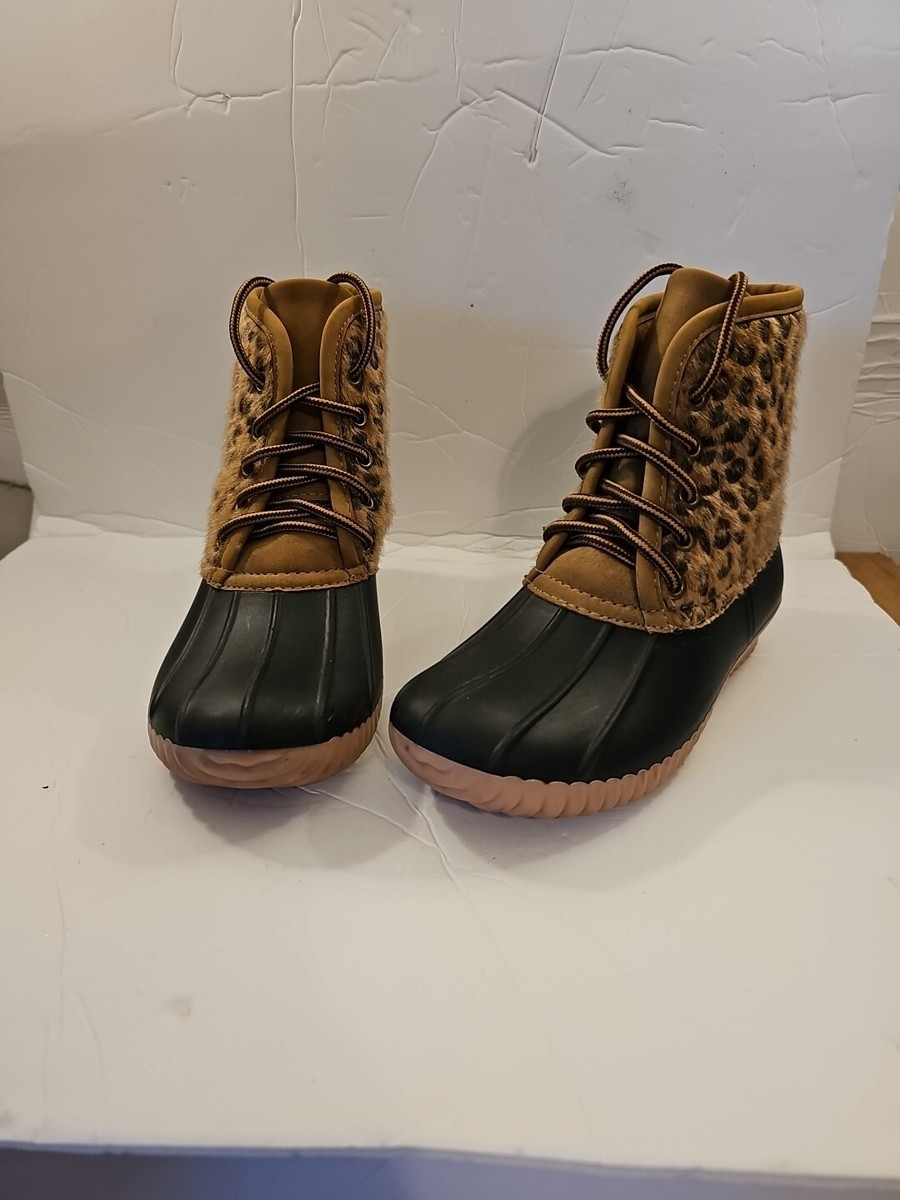 Marleylilly Size Childrens Brown Leopard Print Lace Up Duck Boots