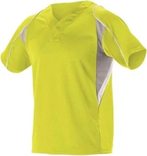 Alleson Athletic Youth Two Button Henley Baseball Jersey XL Electric Yellow Grey