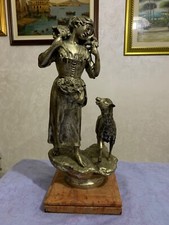 ANTICA SCULTURA IN BRONZO/ARGENTO FIRMATA  HUNT ALTEZZA MAX 50 cm