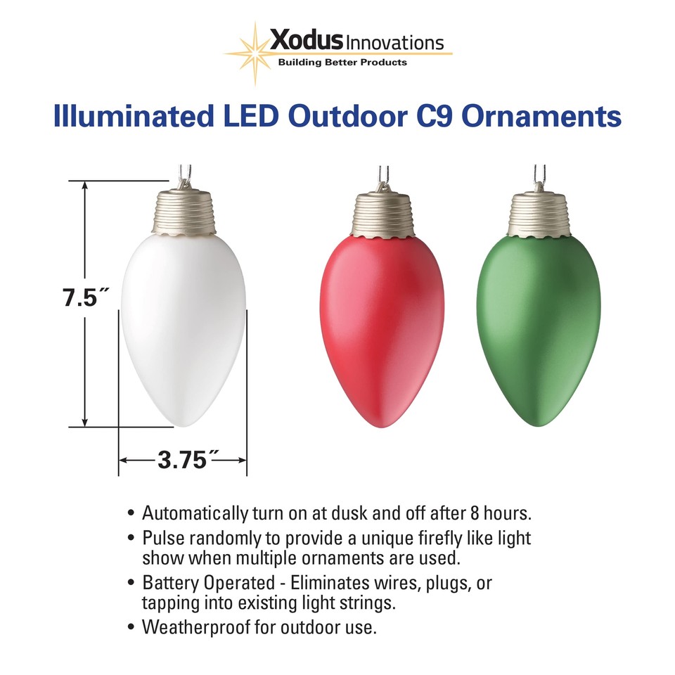 Battery Powered Hanging Decorative Outdoor Pulsing 8 inch C9 Bulb Style