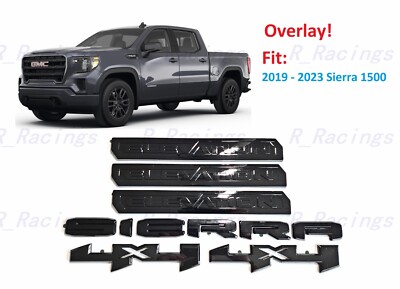 Overlay 6PCS Gloss black Door Rear Sierra Elevation 4x4 Emblem 2019+ Sierra 1500