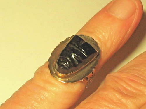 Vtg Southwestern STERLING ONYX FACE RING 6 gms Sz 5.75 Arrows & Spinning Sun - Picture 3 of 5