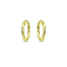 Gold Flash Sterling Silver 3x20mm Twist Round Small Hoop Earrings