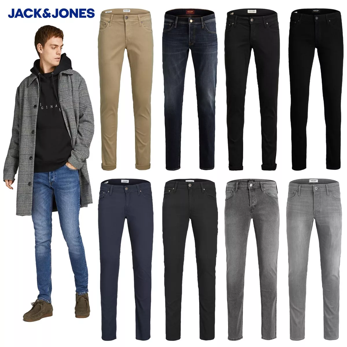 Hjemløs Trampe Gemme Jack & Jones Mens Glenn Slim-Fit Jeans Denim Stretchy Pants New Faded  Trousers | eBay