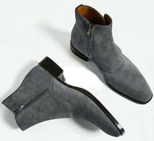 Handmade mens genuine Suede ankle boots, Men side zipper  display picture 2