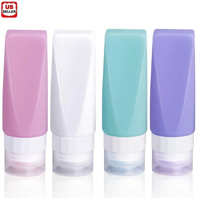 4-Pack 3oz Travel Bottles Leak-Proof BPA-Free Silicone with Clear Toiletry Bag