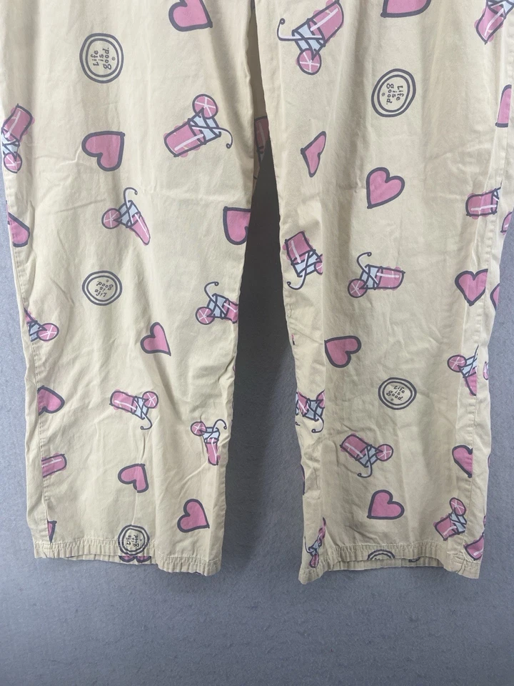Pantalones de pijama Life Is Good para mujer talla grande amarillo rosa limonada corazones algodón Foto 3 de 4
