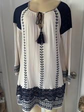 Dress Embroidered Tunic Boho Womens Short Long Sleeve Beige Black Lace umgee