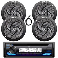 JVC KD-T92MBS Bluetooth Marine CD Radio, 4x 5.25" 180W Black Speakers, Antenna