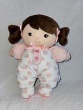 Baby Starters Plush Doll Rattle Pink Brown Hair Floral Outfit Bow Pigtail Olivia