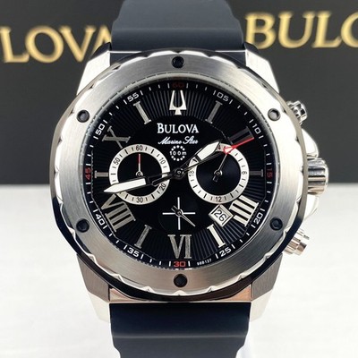 Bulova Marine Star 98B127 Men's Watch 44mm Black Dial Black Rubber Strap Quartz