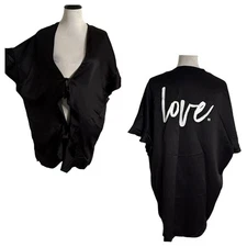 Victoria's Secret Short Kimono Love Robe One Size Black Ruffle Loungewear Pajama