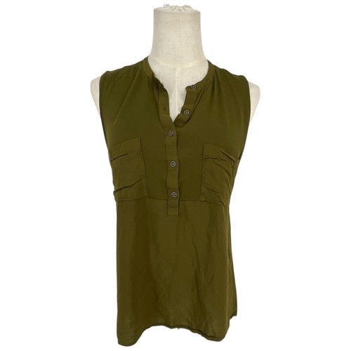 Lauren Ralph Lauren, Lauren Ralph Lauren Olive Green Sleeveless Button Up Utility Pocket Blouse Top L