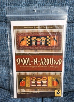 Crane Design Spool-n-Around 12.75''x 35'' Applique Fall Table Runner  Pattern NEW