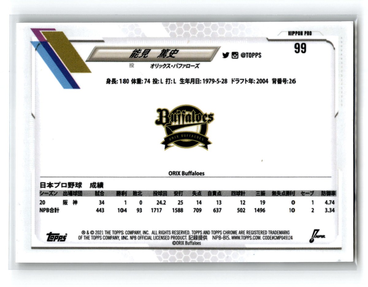 2021 Topps Chrome NPB #99 Atsushi Nomi Orix Buffaloes 202535 | eBay