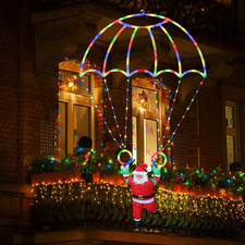 Christmas Decorations Lights Outdoor, 2.8FT Christmas Parachute Lights with Sant