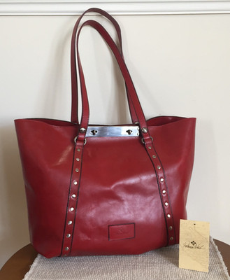 Patricia Nash Distressed Vintage RED Leather Benvenuto Large Tote Bag LAVA 19x12