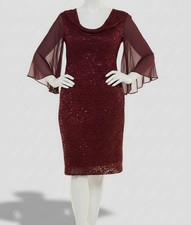 Connected Women's Red Sequin-Lace Ruffle-Sleeve Dress Size 10