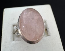 Oval Rose Quartz  Sterling Silver Ring Size 6.75