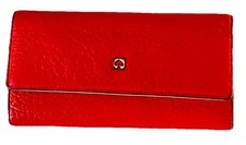 Kate Spade New York Trifold Wallet Red Orange Pebbled Leather Women's Billfold