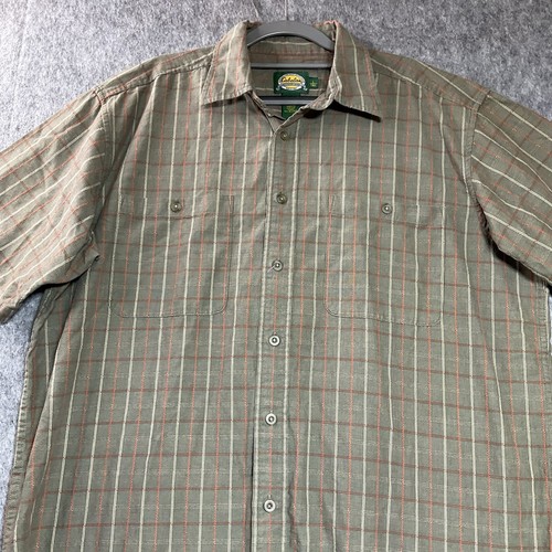 Cabelas Shirt Mens LT Green Plaid Short Sleeve Button Up Outdoor Large Tall - Picture 3 of 9