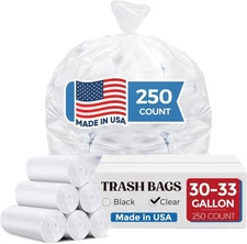 30-33 Gallon Clear Trash Bags Kitchen Garbage Rubbish Bags 250Bags 32x38" Medium