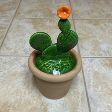 Benston West Ceramic Cactus Plant Lidded Jar Canister Terra Cotta Pot Italy