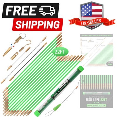 22FT Fiberglass Running Electrical Wire Cable Glow Rods Wire Pulling, Fish Ro...