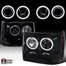 Fit 1993-1996 Jeep Grand Cherokee Black Smoke Led Halo Projector Headlight Lamps