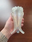 Nice White Northwood Carnival Glass Daisy & Drape Vase Cupped Top