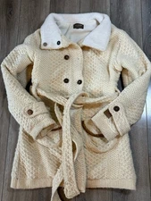 Kyber Outerwear Sweater Jacket Women Med Beige Fair Isle Hooded Lined Wool Nepal