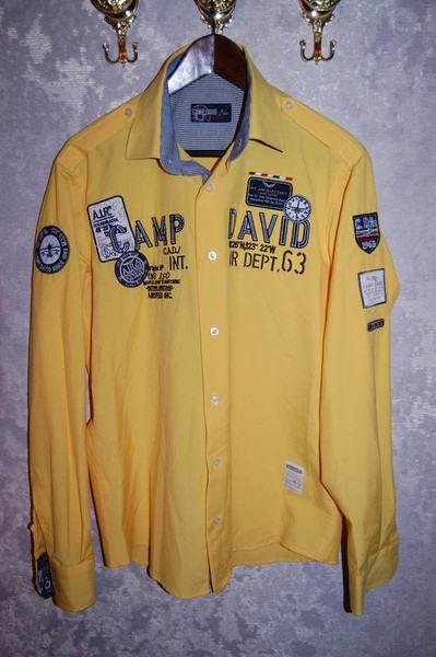 Men Camp David Shirt Yellow Cotton 42 / XL / 50