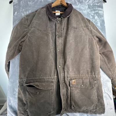 Vintage Carhartt Jacket Mens 2XL Tall Brown Detroit Quilt Lined Faded Union USA