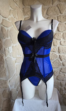 Guêpière porte jarretelles et string bleu et noir n° 2257 neuve (li)