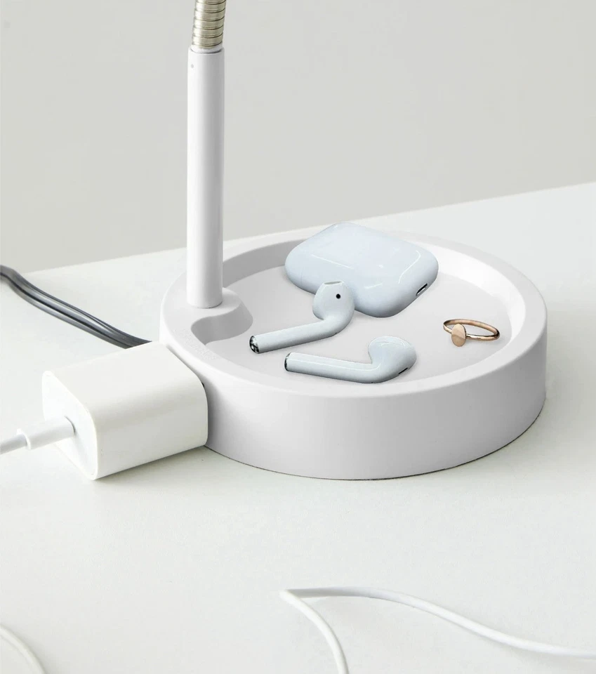 Lámpara de Escritorio Moderna Blanca Ajustable Cuello de Ganso con Base de Bandeja y Encendido/Apagado Sw Foto 3 de 4