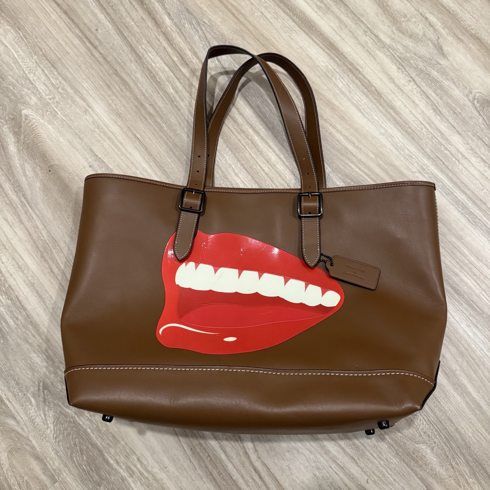 Coach X Tom Wesselmann Saddle Leather Carriage Xlarge Big Mouth Tote Ca316 Used