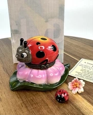 Porcelain Hinged Trinket Box Ladybug On A Flower Anthropomorphic