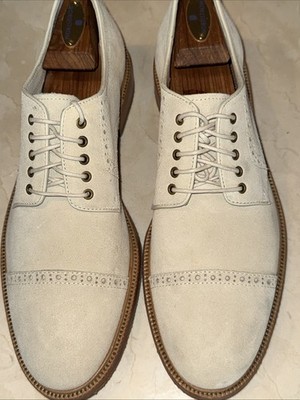 TRASK  GATSBY  MENS IVORY SUEDE LEATHER CAP-TOE OXFORD/SHOES SIZE 10.5M $295