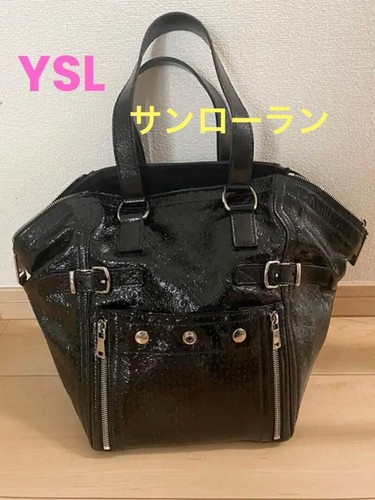 YVES SAINT LAURENT Tote bag Downtown black patent leather Authentic From Japan